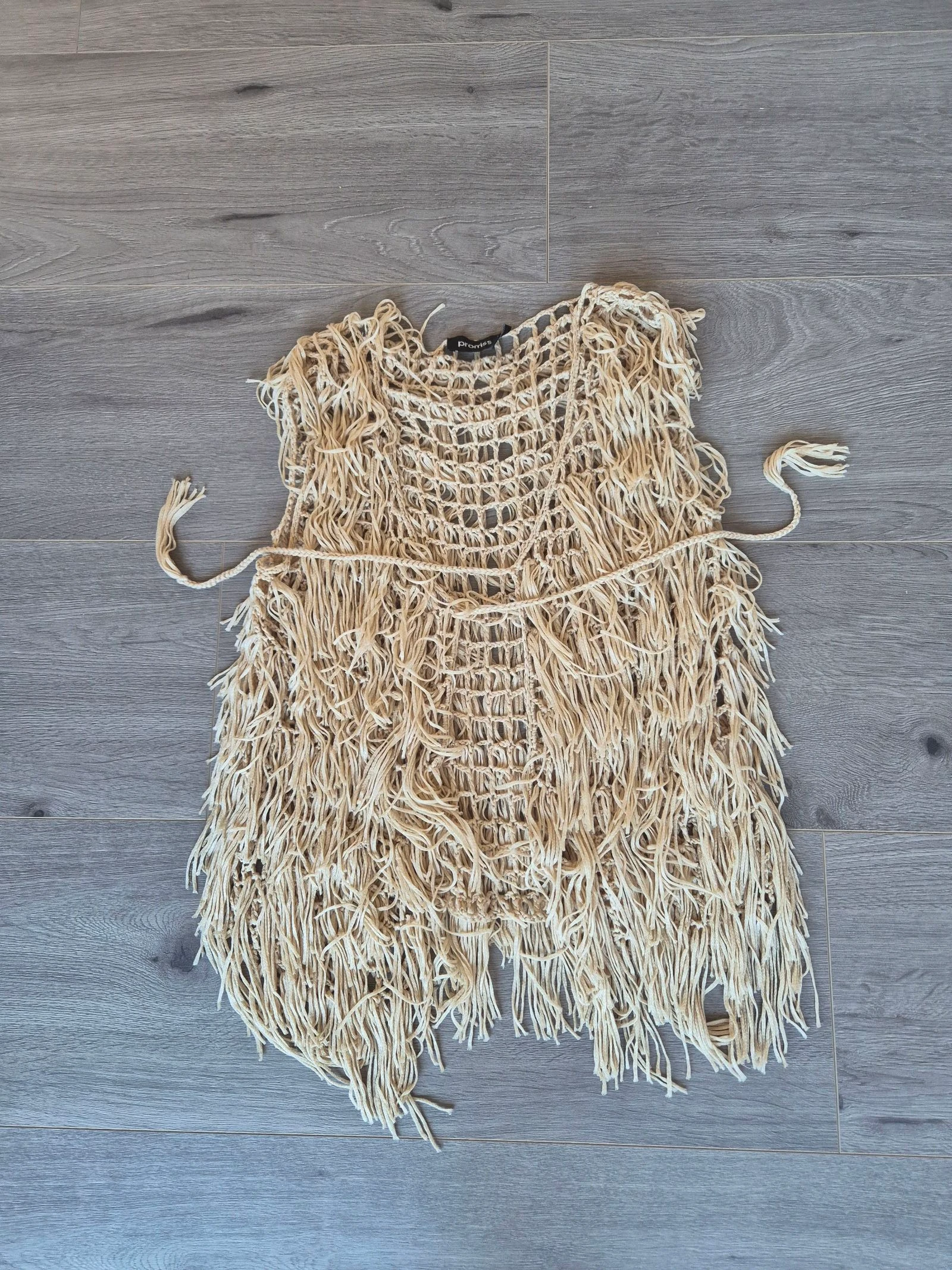 Promiss Gehaakt Boho Gilet met Franjes & Strikkoord – Maat S/M